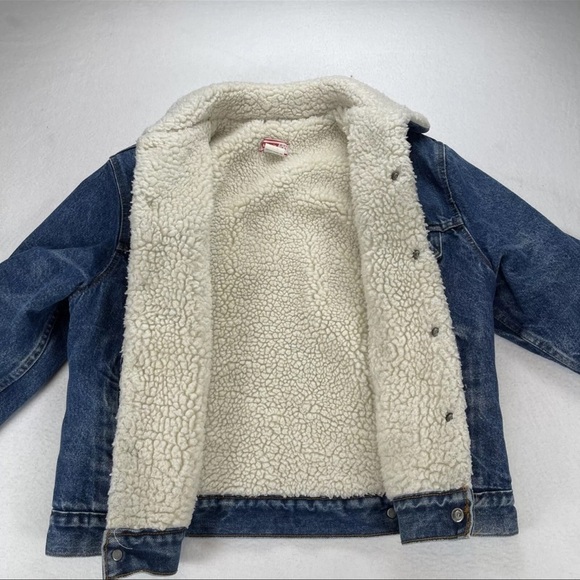 Vintage Levi’s Sherpa Lined Denim Trucker Jacket Orange Tab Size 44 USA Made - Picture 3 of 16